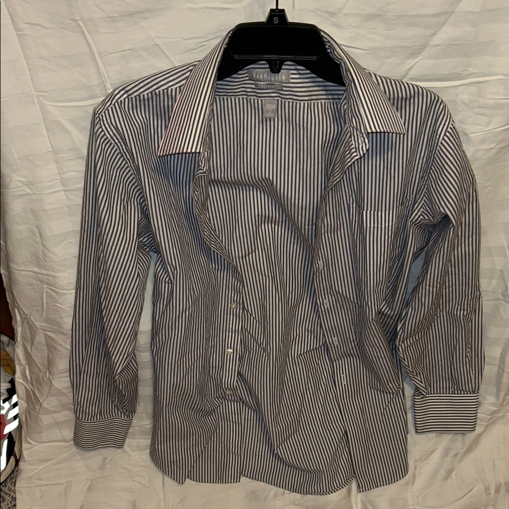 Van Heusen Navy and White Striped Shirt